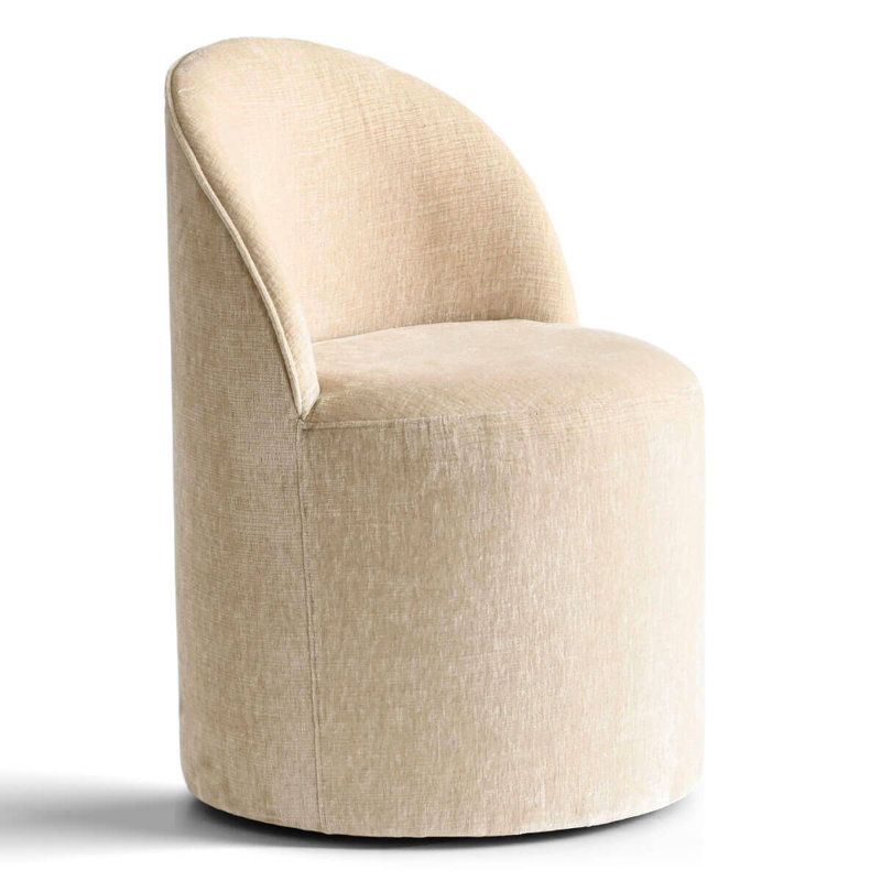 Rolling Chenille Upholstered Swivel Dining Chair With Hidden Casters (Set of 2), Soft Tan