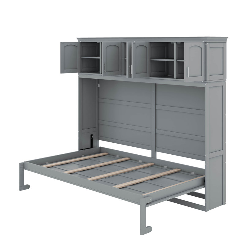 Lit escamotable avec armoires supérieures Murphy, Gris, Lit double