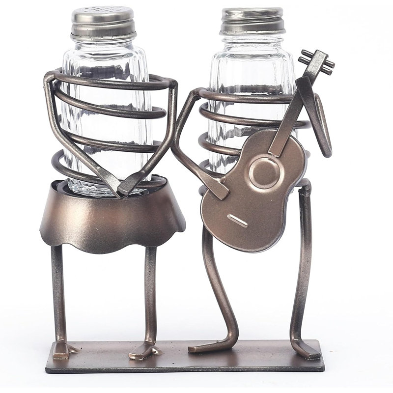 Salt & Pepper Shaker Set – Decorative Metal & Glass Spice Rack with Funnel