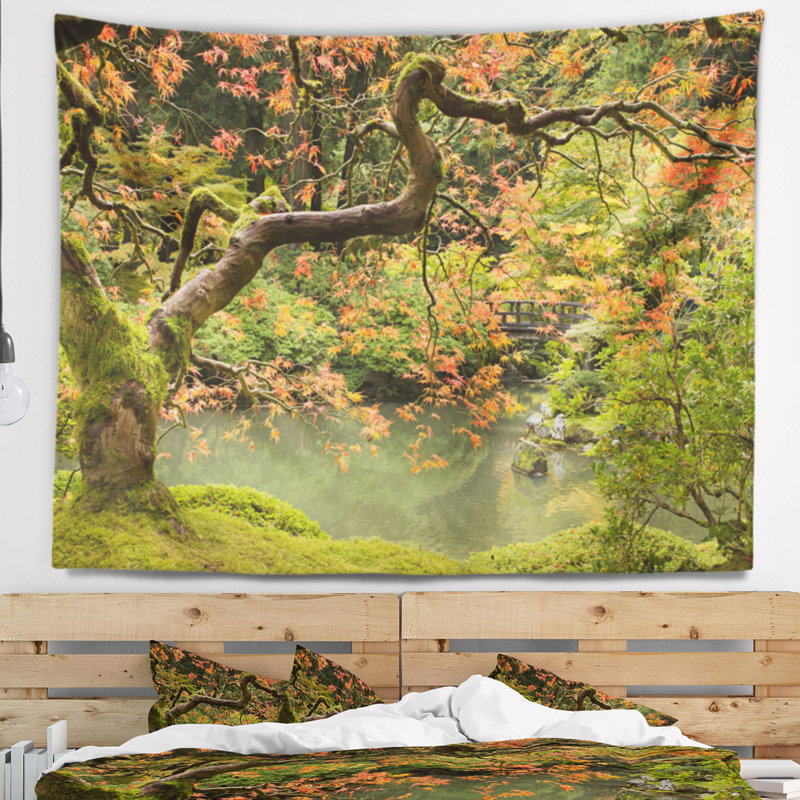 Tapisserie de jardin japonais saison d'automne, H 32 po x l 39 po