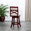 Tabouret pivotant de 24 po à hauteur de comptoir, finition cerise, tissu beige, confortable et tabouret de chaise avec siège en tissu pour la cuisine-974887652-974887655