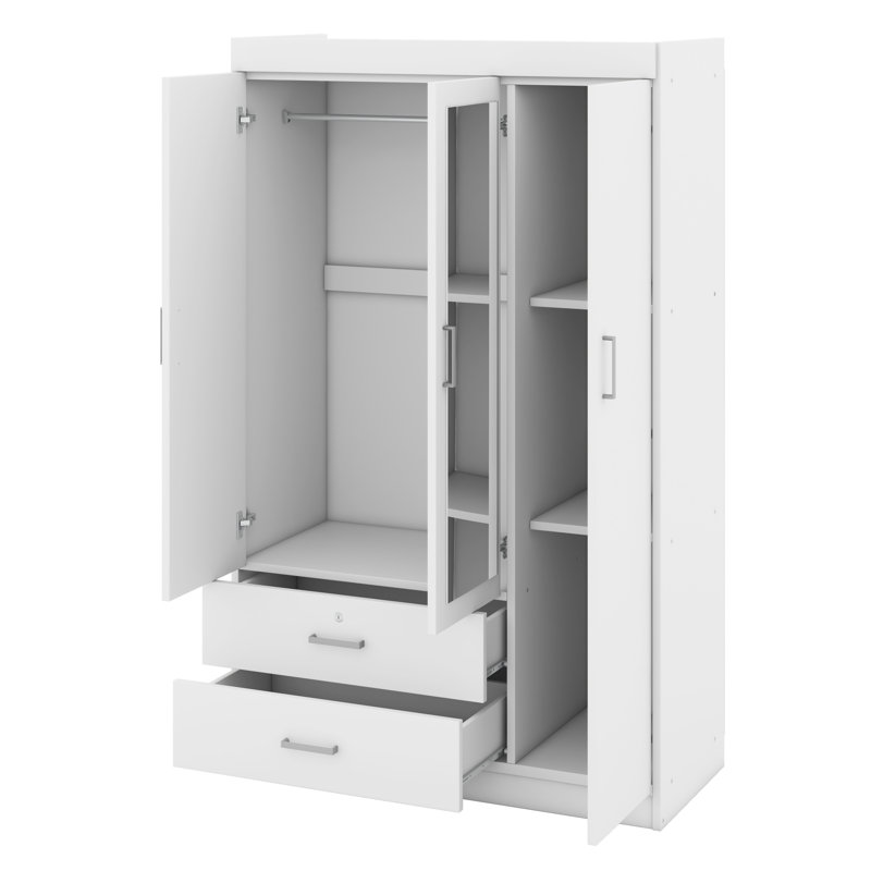 Armoire-penderie à trois portes avec tablettes, Blanc