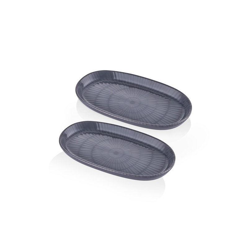 Elegant Ceramic Platter Set (2 Pieces), Grey, 5.5 x 10.2 x 1.6 inches | 100% Durable Ceramic, Perfect for Serving Appetizers & Desserts | Stylish Design for Home Entertaining & Dining Room Decor