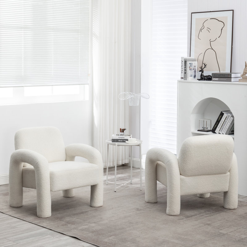 Amrane Upholstered Armchair, Beige Polyester