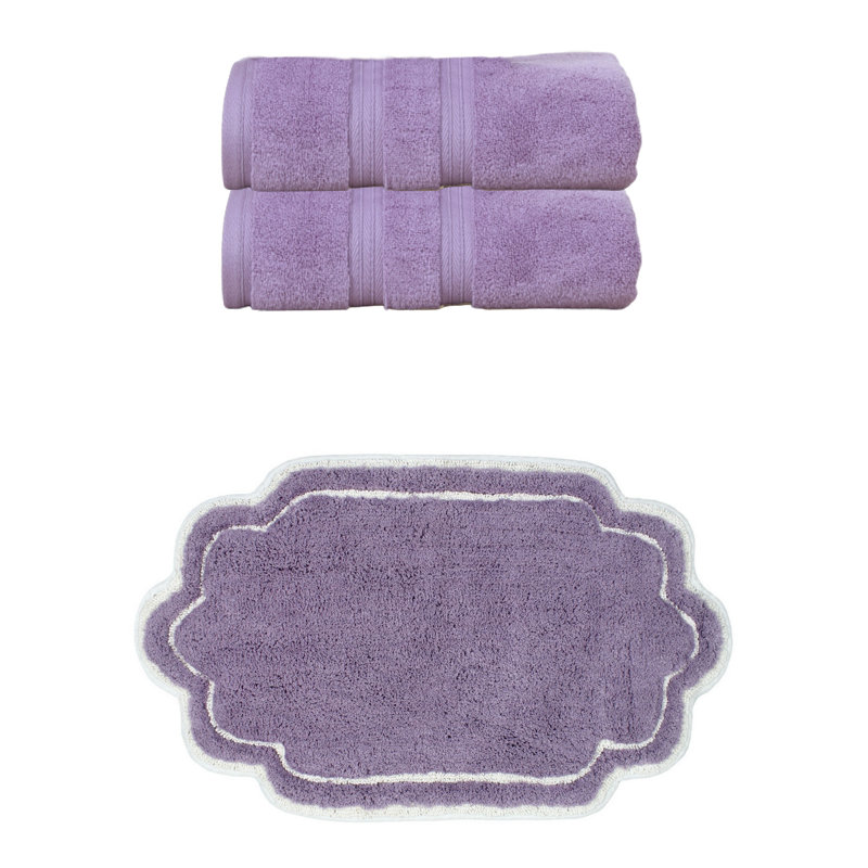 Ensemble de serviettes de bain et tapis de bain 100% coton Talbert Collection, Ensemble 3 serviettes de bain, Mauve