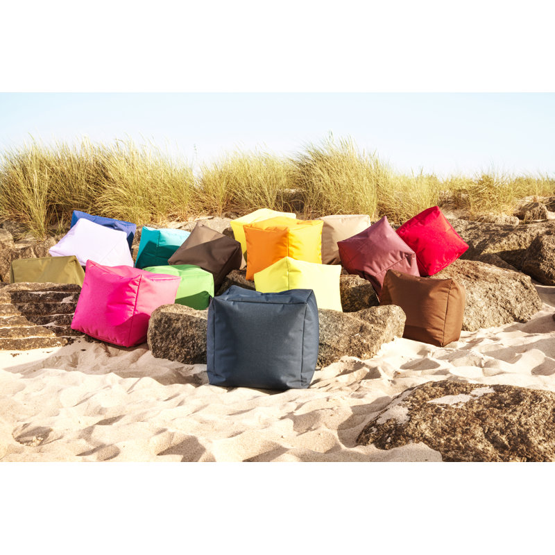  Moseley 16" Square Bean Bag Pouf Ottoman, Water-Repellent, Pink