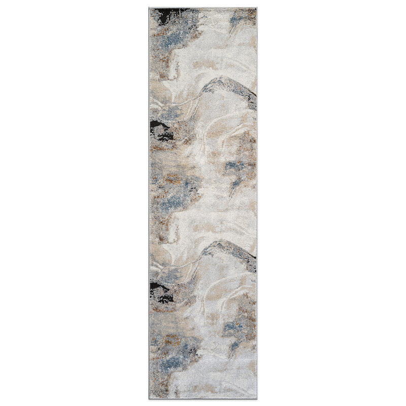Tapis beige Desert Drift - motif abstrait, facile à nettoyer, Tapis de couloir 2 pi 2 po x 6 pi