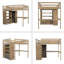 Lit mezzanine double en bois avec garde-robe intégrée, bureau, tablettes de rangement et tiroirs-1734487065