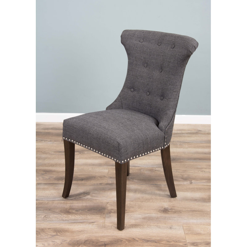 Willse Velvet Upholstered Wing Back Side Chair, Grey, Dark Brown