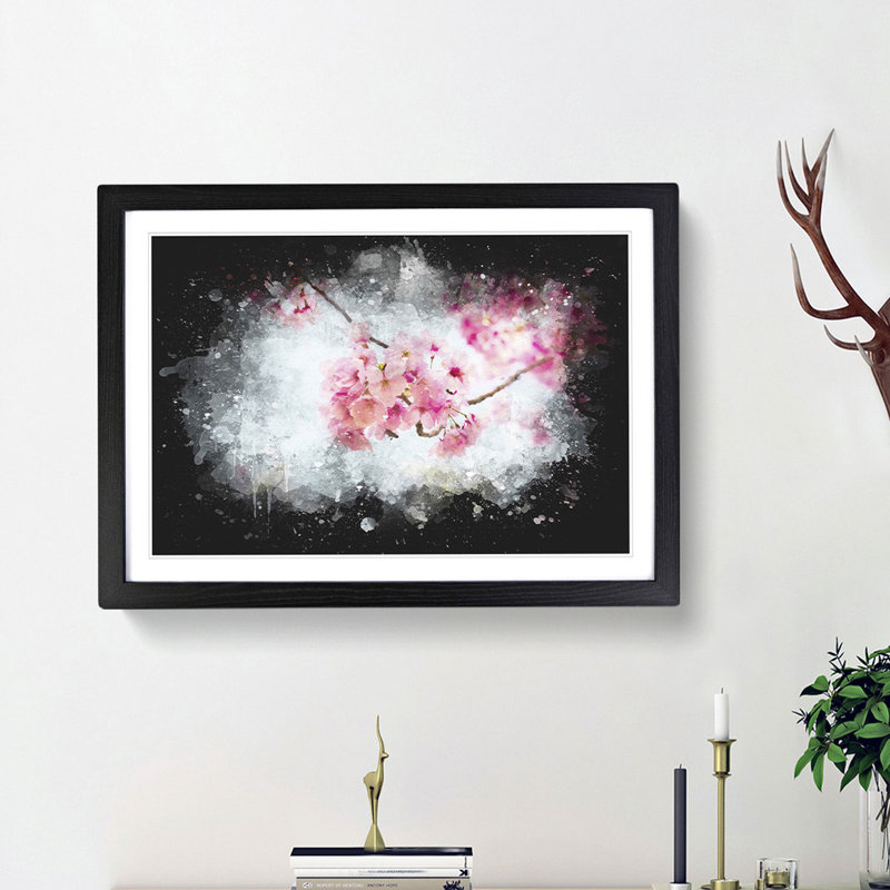 Pink Sakura Blossom Tree in Bloom - Picture Frame Graphic Art Print, 33cm H x 45cm W x 2cm D, Black Framed
