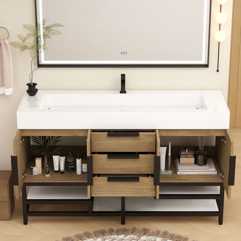 Meuble-lavabo sur pied simple 60 po Jessica, Chêne blanc
