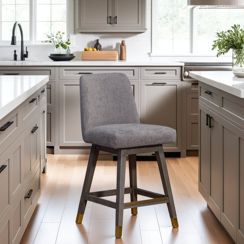 Tabouret pivotant Cesley Deryn, Tabouret de comptoir (siège d'une hauteur de 26 p, Chêne gris, Performance moka