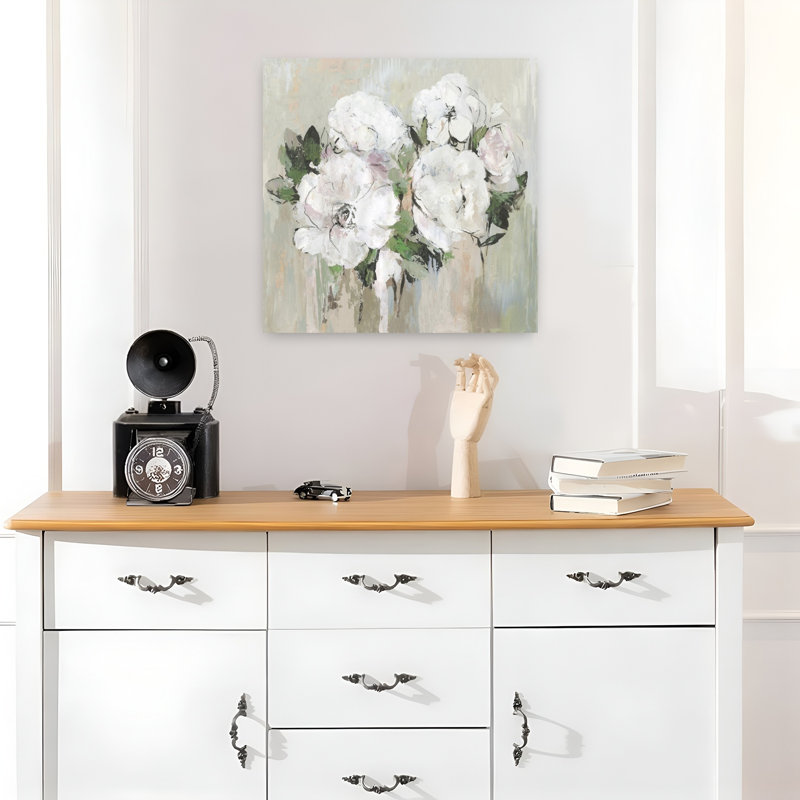 «Eternity In An Hour», art floral délicat et élégant avec pivoines, H 18 po x l 18 po