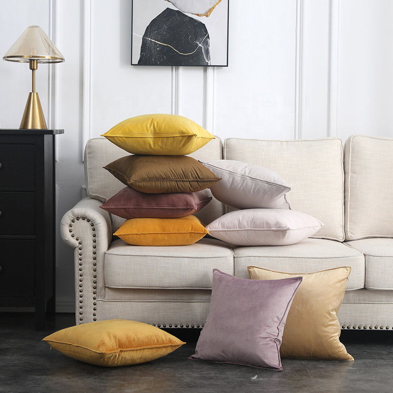 Set Of 4 Throw Velvet Cushion Covers, 18"H x 18"W, Copper Rust