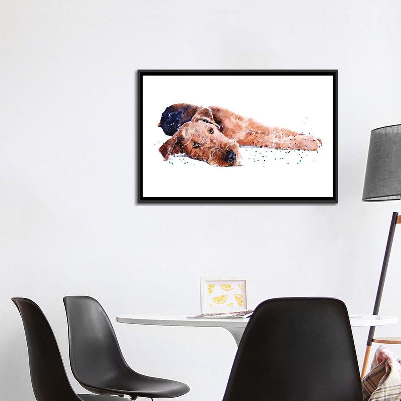 " Airedale I " by EdsWatercolours, No Mat, 26" H x 40" W x 1.5" D, Black Framed Canvas