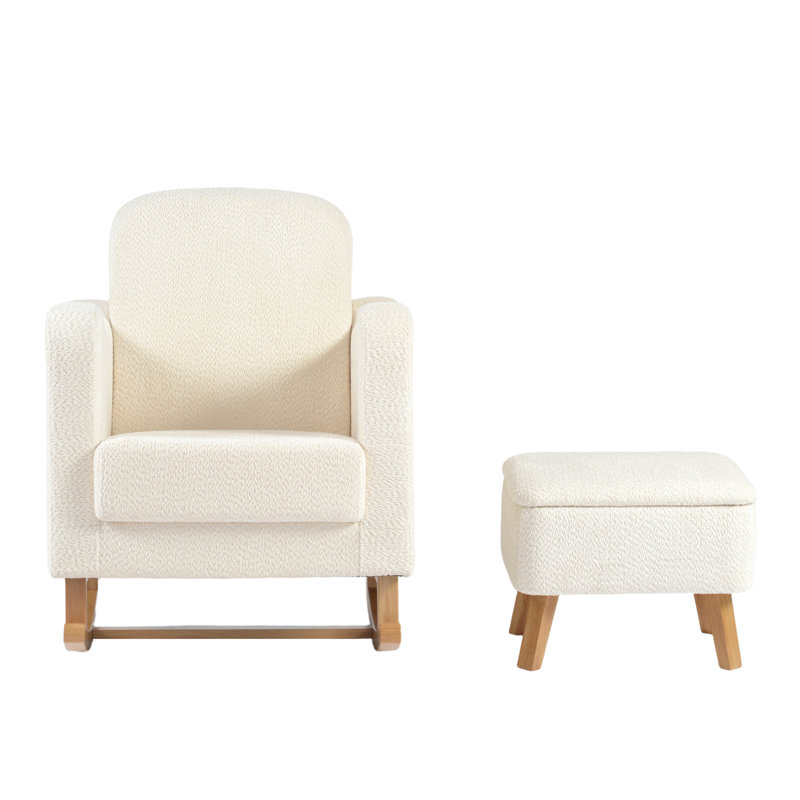 SOOTHER ROCKING NURSING CHAIR & STOOL, OFF WHITE BOUCLE