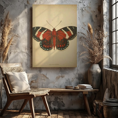 A Butterfly With A Richly Patterned Wing Design Featuring Bold Red And Deep Black Colors Canvas Wall Art Premium Quality Ready To Hang