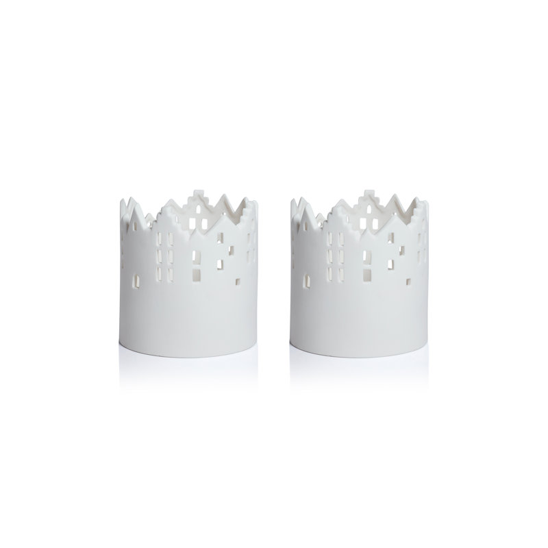 Skyline Ceramic Multipurpose Hurricanes or Planters, Decorative Holders, Set of 2, 5.5" H x 5" W x 5" D