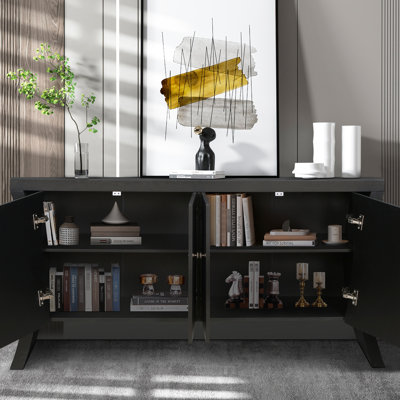 Black 4-Door With Curved Wooden Legs & Bronze Clasps - Advanced Cabinet For Living Spaces Accents Storage