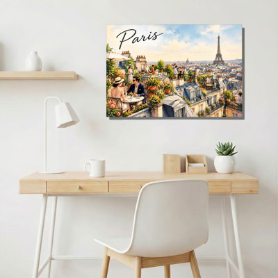Art mural sur toile Paris, terrasse sur le toit avec tour Eiffel