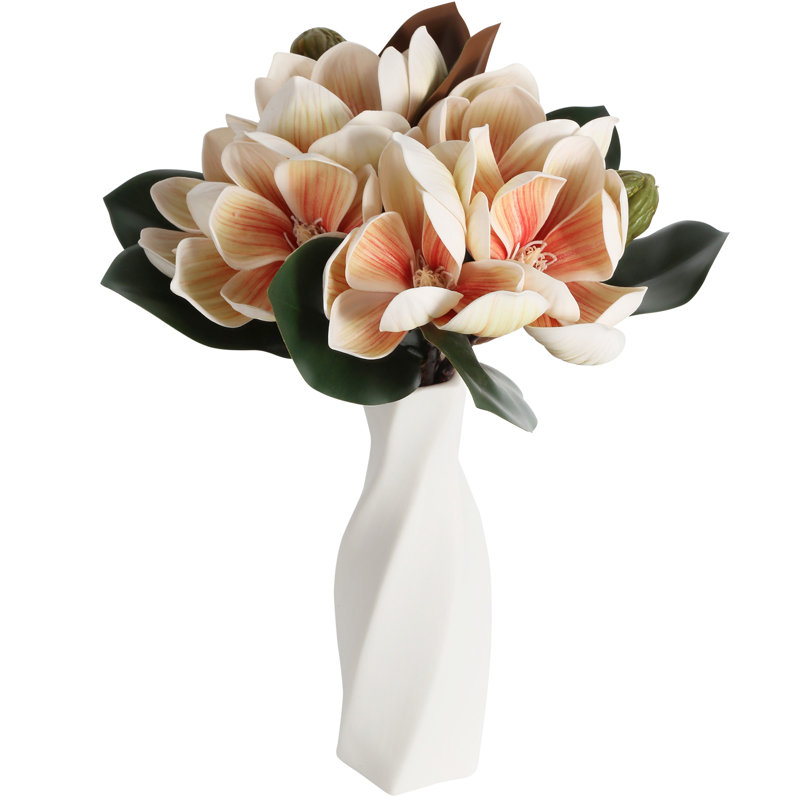 Arrangement floral artificiel Magnolia, Rose/Blanc