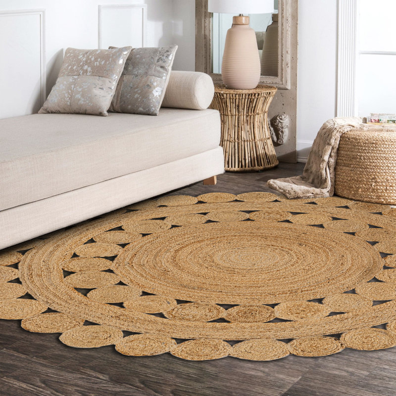 Tapis rond à motif géométrique brun, Rond 3 pi