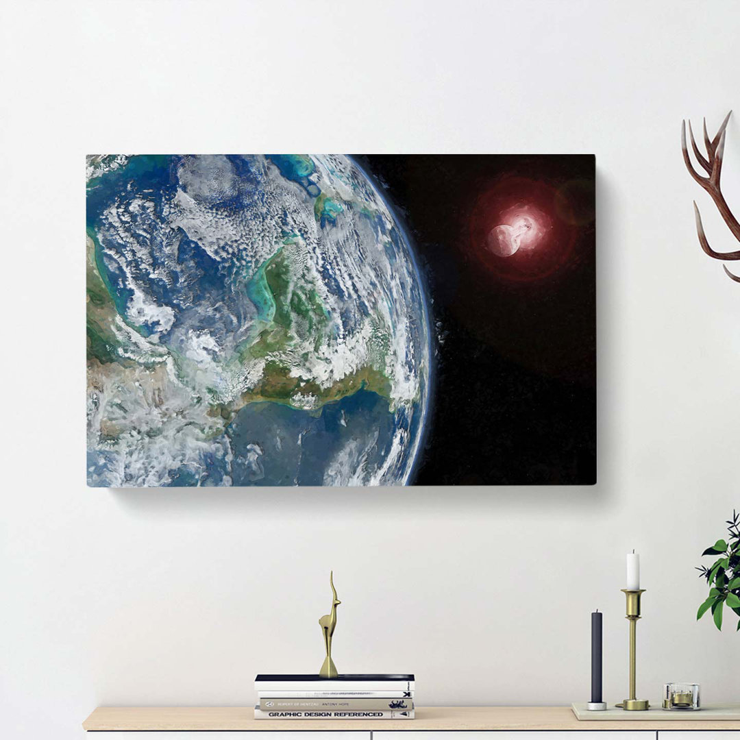 Earths View of the Sun & Moon in Abstract - Wrapped Canvas