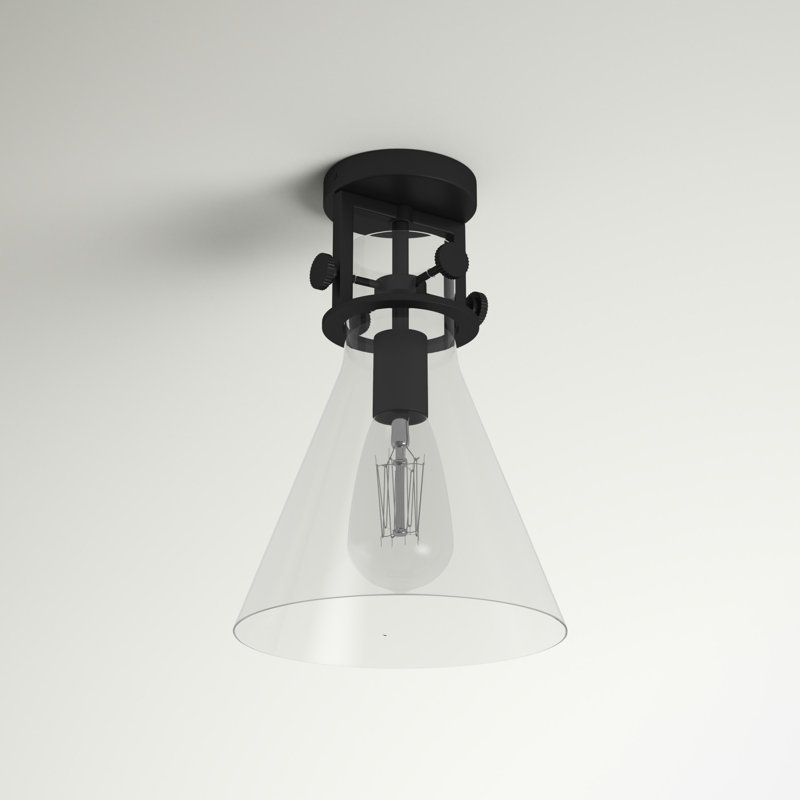 Plafonnier semi-encastré simple à 1 lumière de 8 po Borgen, Noir mat