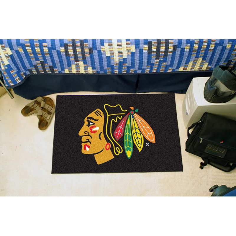 NHL Non-Slip Indoor Doormat, Chicago Blackhawks, Rectangle 1'8" x 2'6", Black
