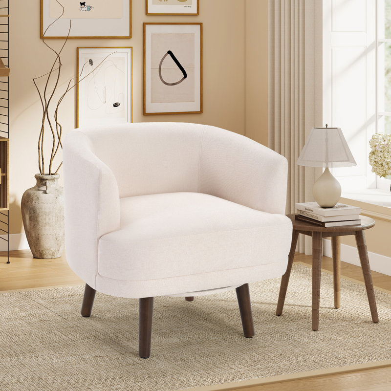 28.8'' Wide Modern Soft Upholstered Swivel Living Room Accent Chair With Solid Wood Legs, Beige