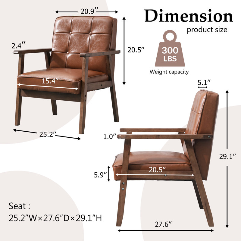 Chaise avec accoudoirs rembourrée Judeth, Similicuir brun, 1