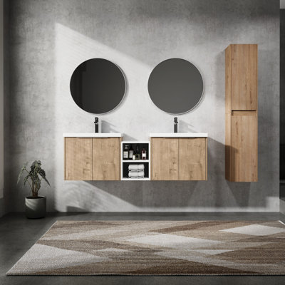 Meuble-lavabo de salle de bain avec lavabo et armoire d'appoint - 60 po, design et armoire de luxe, contreplaqué de qualité, spacieux