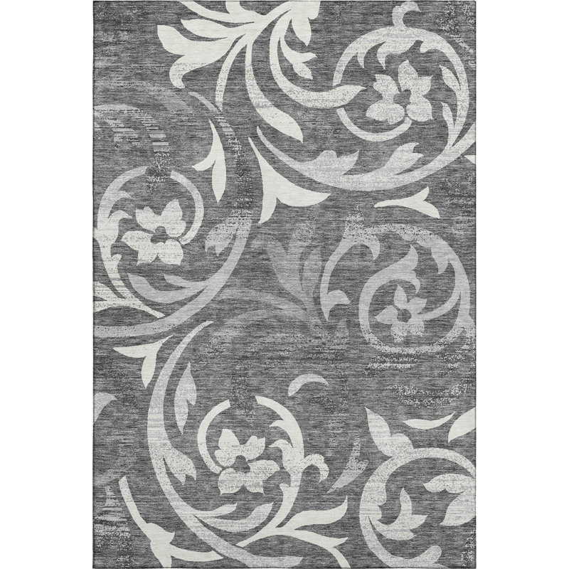 Premium Machine Washable Prisco Charcoal Rug, Rectangle 5' x 7'6"