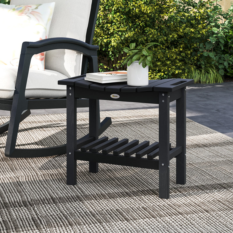 Outdoor Side Table, 2-Tier Shower Bench with Non-Slip Pads and Handles, HDPE Weather Resistant Patio End Table for Patio, Pool, Porch