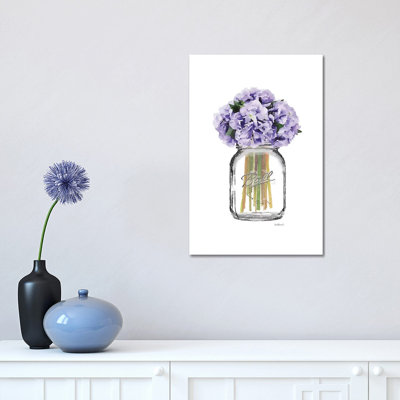 Glass Jar With Purple Hydrangeas by Amanda Greenwood - Painting on Canvas
