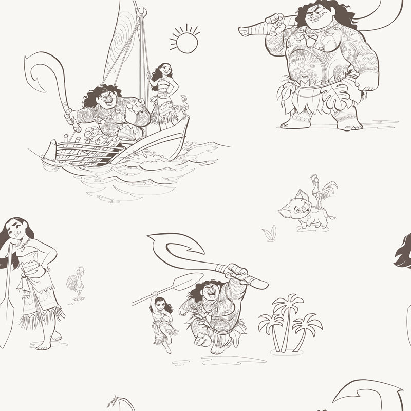Disney Moana, dessin au trait beige, Beige/Brown