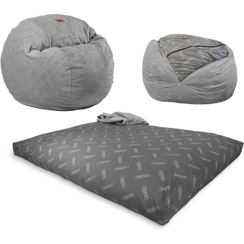 Charcoal Chenille Full-Size Convertible Bean Bag Chair