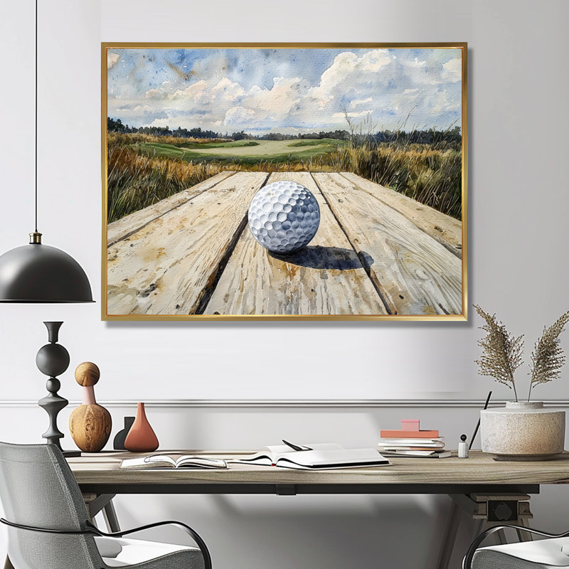 «Greens And Dreams Golf Course Landscape I», art mural golf, H 34 po x l 44 po, Floater Framed, Doré