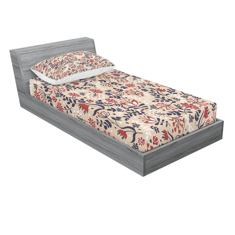 Microfiber Floral Sheet Set, Twin XL Sheet Set + Fitted Sheet + 1 Pillowcase, Red/Green Floral