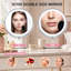 Miroir de maquillage 8 po à DEL double face avec lumières, grossissant 1 / 10X, rotation à 360 degrés, à intensité variable, 3 couleurs d'éclairage, rechargeable, chrome