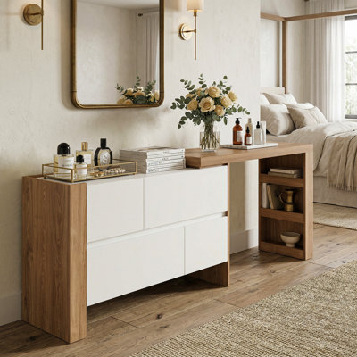 Convertible Makeup Vanity Desk with Adjustable Layout and Storage Drawers, Space-Saving Bedroom Dressing Table