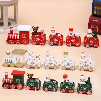 Ensemble de 3 ornements de train de Noël en bois