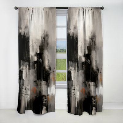 Rideau noir Mid Century Fusion I - Mid-Century - Rideau occultant abstrait - 1 panneau