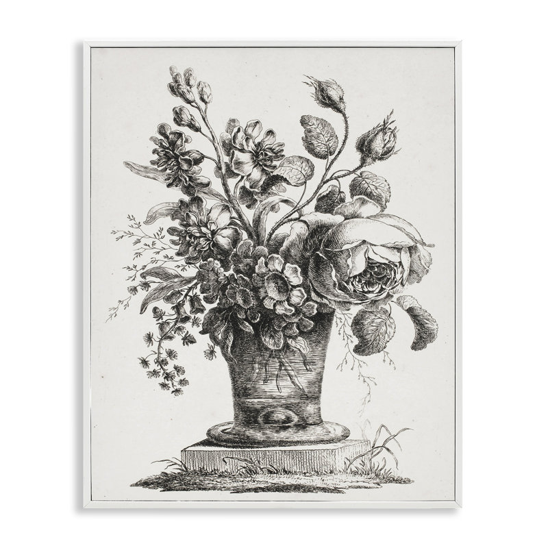 Support à fleur antique, estampe numérique, lettré et doublé, H 14 po x l 11 po, Giclée encadrée blanc bord de mer