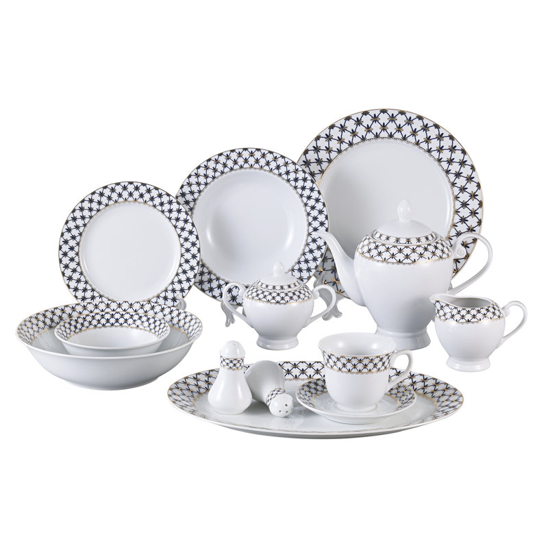 Lorren Home Trens Jeanette 57 Piece Dinnerware Set, Service for 8-Midnight Blue
