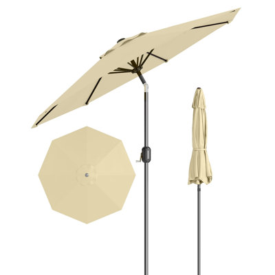9Ft Patio Umbrella - 8 Sturdy Ribs Outdoor Table Umbrella Market Umbrella with Crank Lift & Push Button Tilt for Pool, Deck, Yard, Garden - Beige