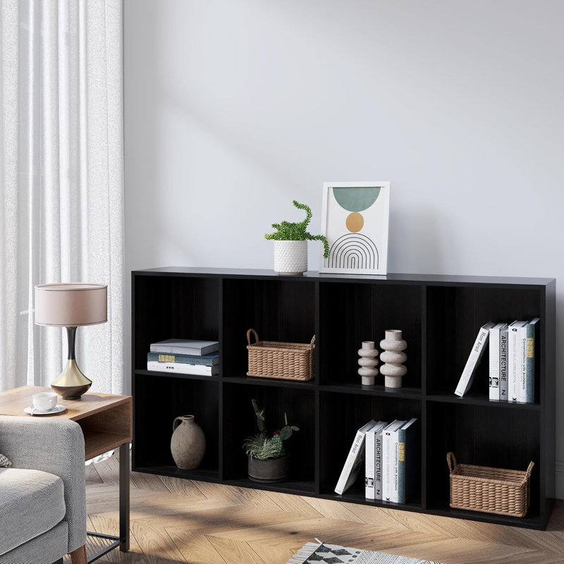 Latitude Run® Bookcase, 6 Cube Open Storage Organizer Display Bookshelf, Obsidian Wood, 23.6" H x 35.1" W x 11.8" D