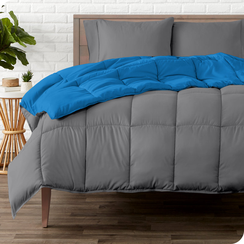Microfiber Reversible Bed-In-A-Bag, Medium Blue/Grey, Grey, Twin Comforter + 1 Pillowcase