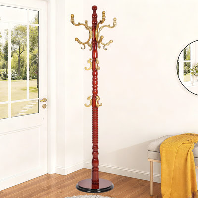 Porte-manteau autoportant en bois massif, style vintage, avec plusieurs crochets, hauteur 185 cm (72,8 pouces), idéal pour l'entrée, les vêtements, les chapeaux, les sacs, les parapluies, le corridor ou la chambre.