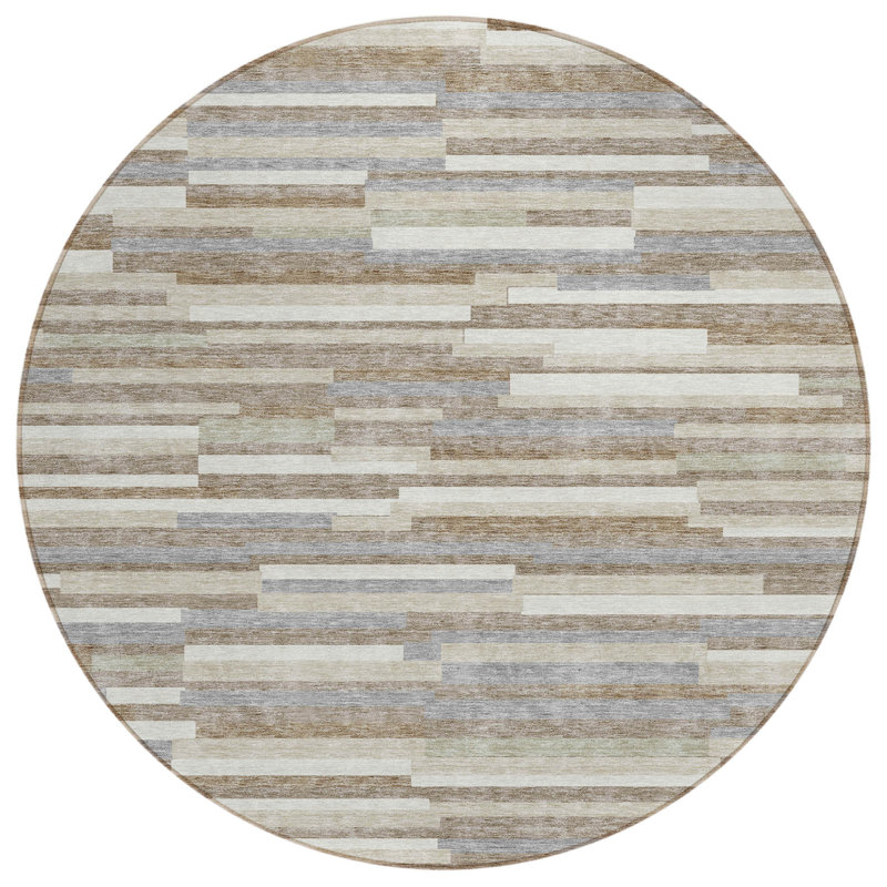 Tapis intérieur lavable rayé rond 8 'gris et ivoire taupe